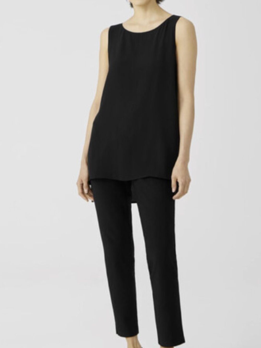 Eileen Fisher Silk Georgette Bateau Neck Long Tank Size XXL Black NWT $218 - Picture 2 of 10